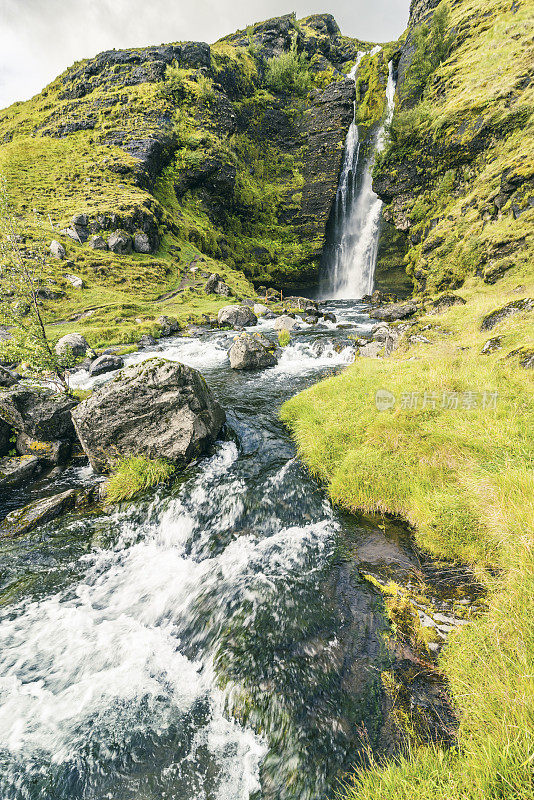 Waterfall Gluggafoss the river Merkjá in Iceland